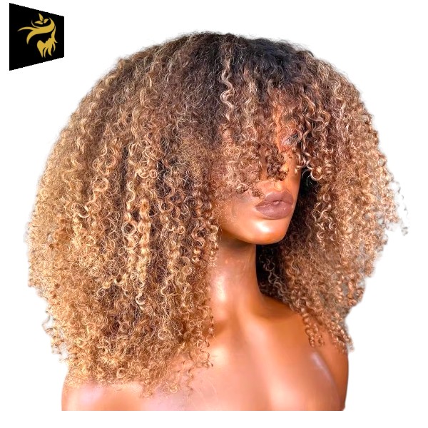 Full Machine Wig – Afro Kinky Curly – Brazilian Remy Human Hair – Short With Bangs - Image 3