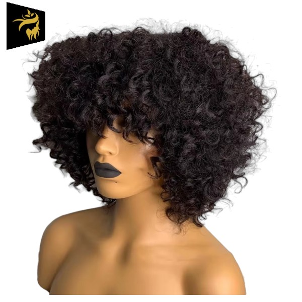 Full Machine Wig - Jerry Curls - Brazilian Remy Human Hair - Short Pixie Cut Bob Pre-Plucked With Baby Hair - Image 2