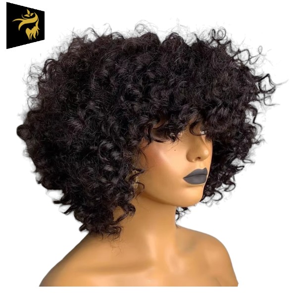 Full Machine Wig - Jerry Curls - Brazilian Remy Human Hair - Short Pixie Cut Bob Pre-Plucked With Baby Hair - Image 5